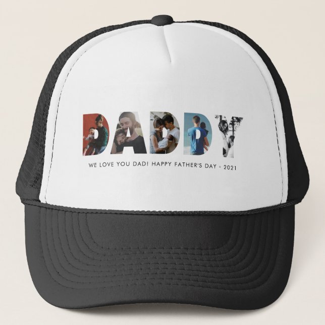 Modern DADDY Chic Photo Collage Happy Father's Day Trucker Hat (Front)