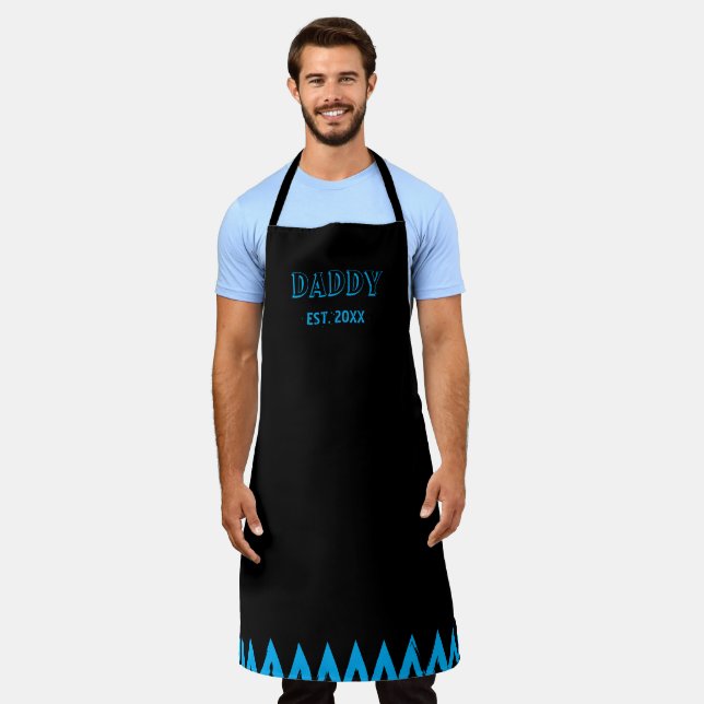 Modern Daddy Est Year Father's Day Bold Blue Black Apron (Worn)