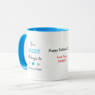 Modern Daddy Kid's Names Cute Hearts Custom Gifts Mug