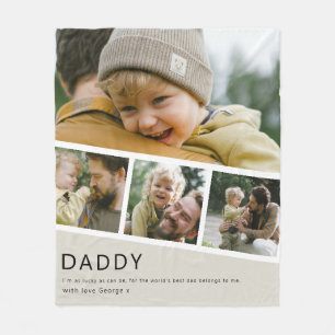 Modern Daddy Photo Strip Collage Fleece Blanket