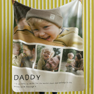 Modern Daddy Photo Strip Collage Fleece Blanket