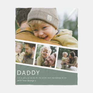 Modern Daddy Photo Strip Collage Green Fleece Blanket