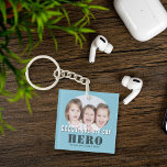 Modern Daddy you are our Hero Photo Father`s Day Key Ring<br><div class="desc">Modern Daddy you are our Hero Photo Father`s Day Keychain. Modern typography and a photo in a round frame. You can change daddy into dad,  papa,  pap, ...  and add your photo and names. A cute gift and a sweet keepsake for Father`s Day for dad.</div>