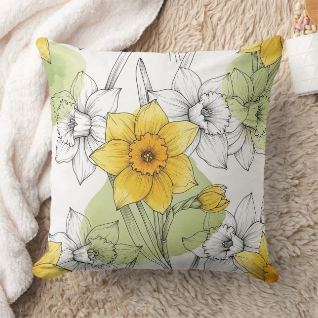 Modern Daffodil Botanical Pattern (1) Cushion (Blanket)