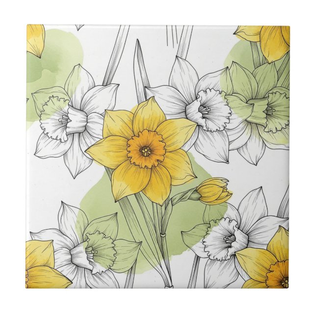 Modern Daffodil Botanical Pattern (1) Tile (Front)