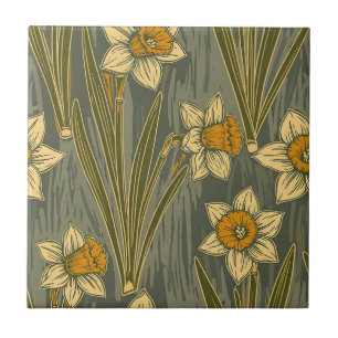Modern Daffodil Botanical Pattern (3) Tile