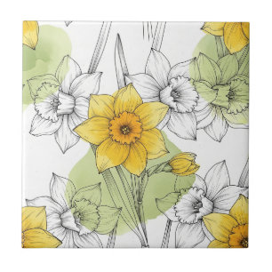 Modern Daffodil Botanical Pattern Tile