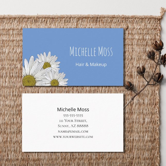 Modern Daisies Blue Simple Botanical  Business Card (Creator Uploaded)