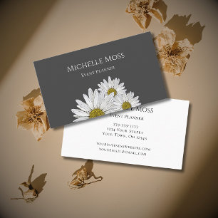 Modern Daisies Botanical Event Planner Grey Business Card