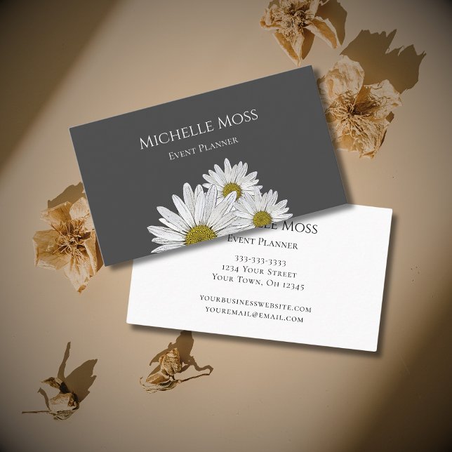Modern Daisies Botanical Event Planner Grey Business Card (Creator Uploaded)