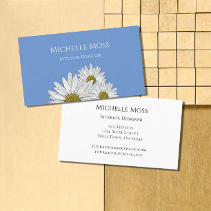 Modern Daisies Botanical Interior Designer Blue Business Card