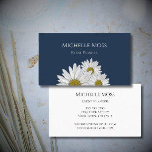 Modern Daisies Botanical Simple Navy Blue  Business Card