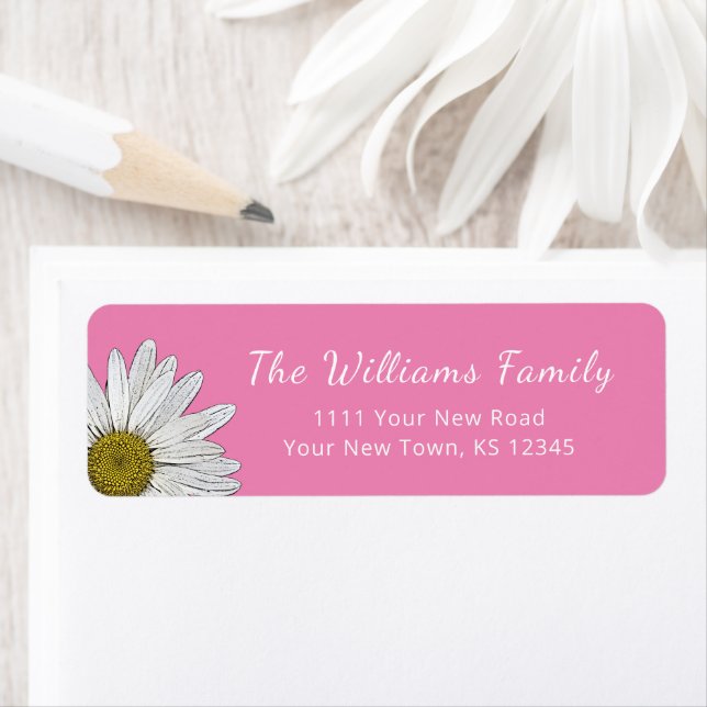 Modern Daisies Cute Pink Return Address (Insitu)