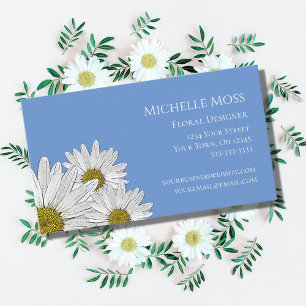 Modern Daisies Floral Trendy Blue Business Card