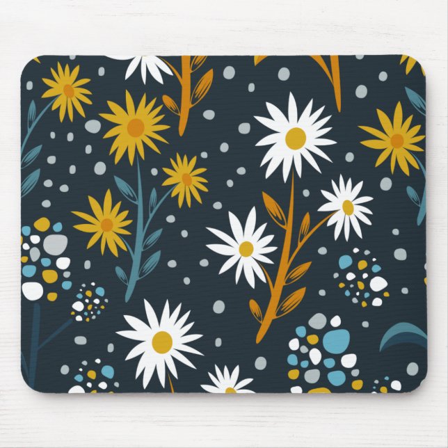 Modern Daisies Pattern on Dark Blue Mouse Pad (Front)