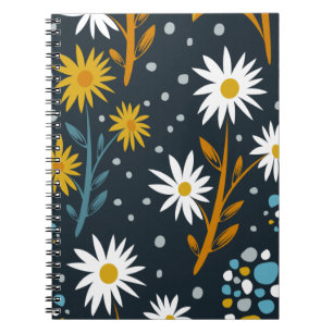 Modern Daisies Pattern on Dark Blue Notebook