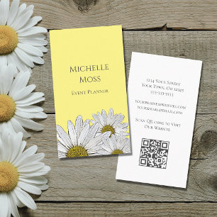 Modern Daisies QR code Cute Yellow   Business Card