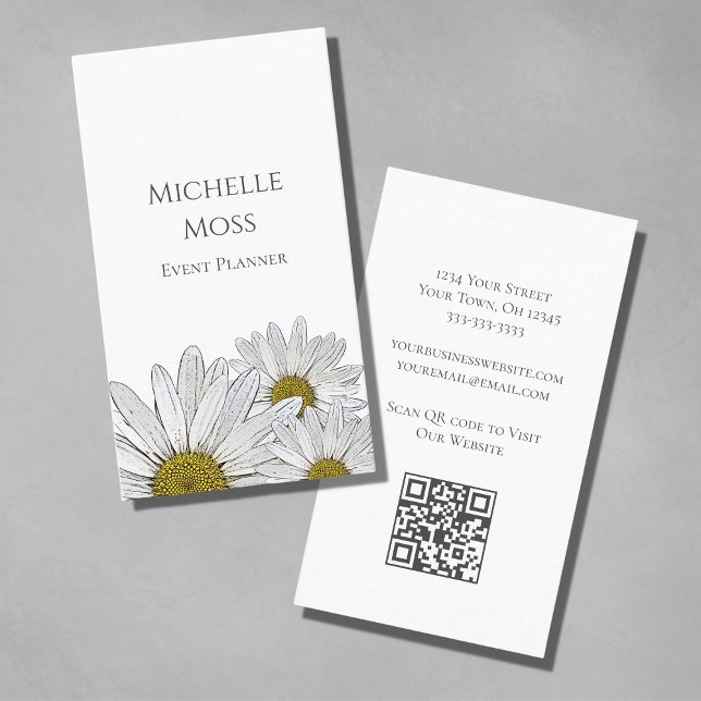Modern Daisies QR code Trendy Floral   Business Card (Creator Uploaded)