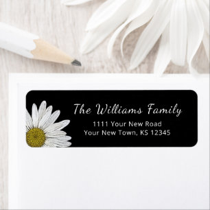 Modern Daisies Simple Black Return Address