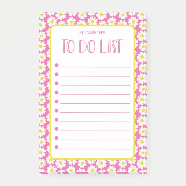 Modern Daisies To Do List Post-it Notes (Front)