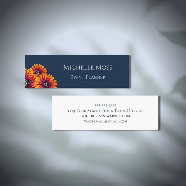 Modern Daisies Trendy Boho Navy Blue Mini Business Card (Creator Uploaded)