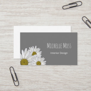 Modern Daisies Trendy Botanical Grey Business Card