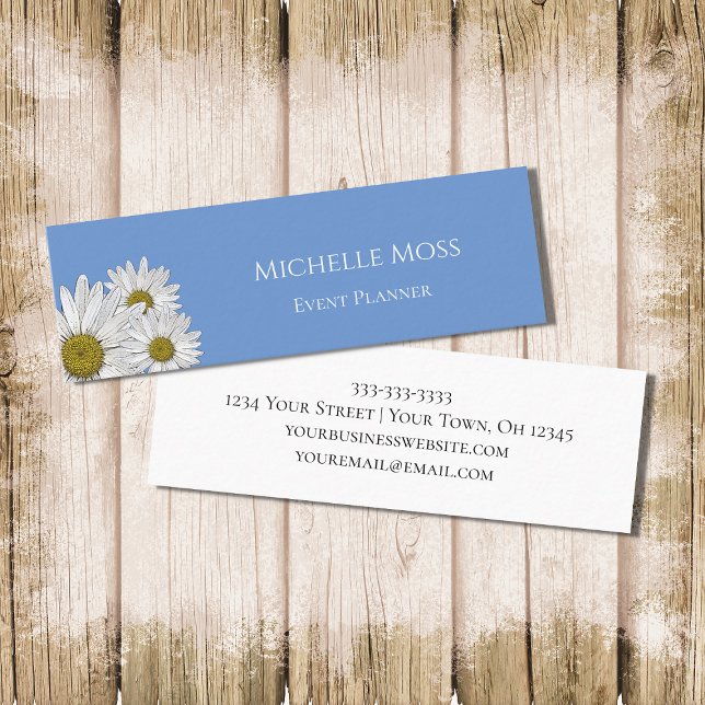 Modern Daisies Trendy Floral Country Blue Mini Business Card (Creator Uploaded)