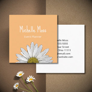 Modern Daisy Boho Pale Orange Botanical Square Business Card