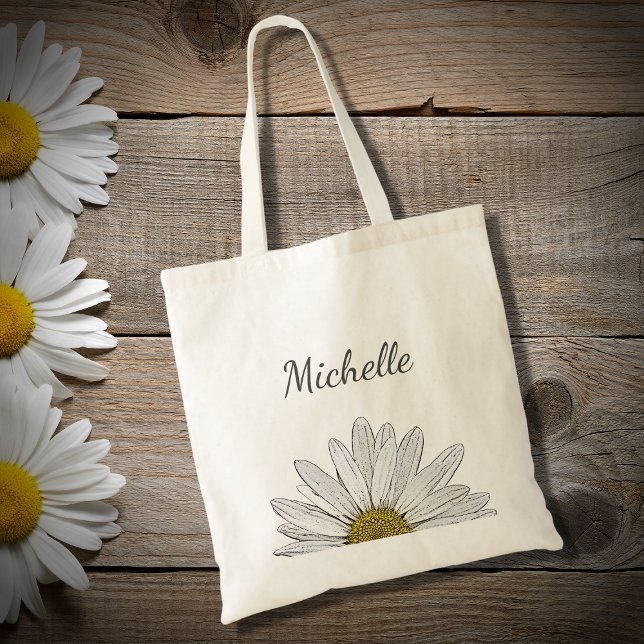 Modern Daisy Elegant Floral Script Typography   Tote Bag (Creator Uploaded)