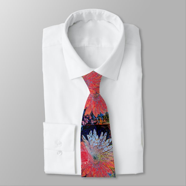 Modern daisy floral watercolor colourful neck tie (Tied)