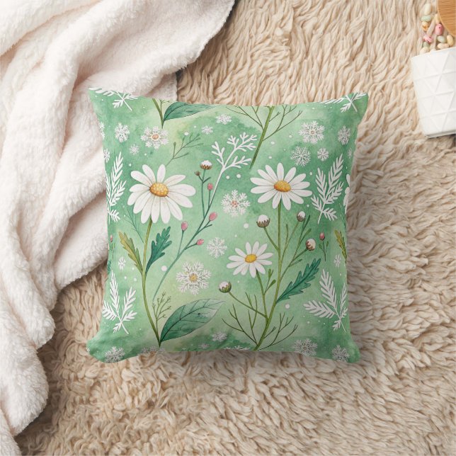 Modern  Daisy Flowers Winter pattern Cushion (Blanket)