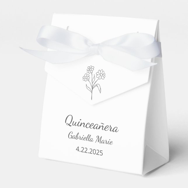 Modern Daisy Quinceañera Elegant Grey Typography Favour Box (Front Side)