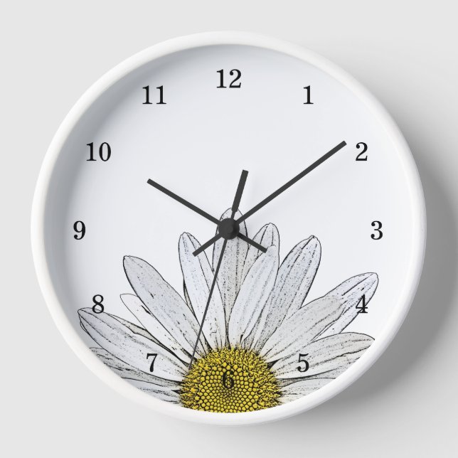 Modern Daisy Rustic Country Floral Clock (Front)
