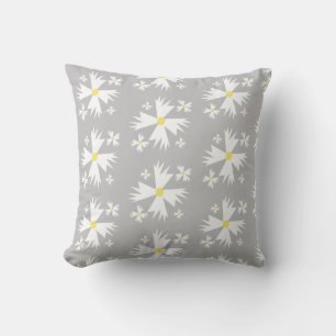 Modern Daisy White Yellow and Grey Floral Pattern Cushion