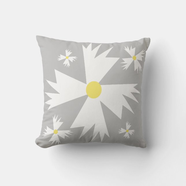 Modern Daisy Yellow and Grey Floral Pattern Cushion (Front)