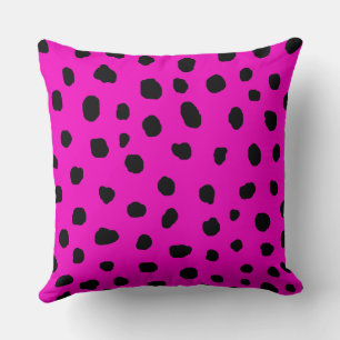 modern dalmatian cheetah black and hot pink dots cushion