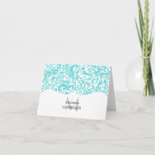 Modern Damask Aqua Personalised Note Card