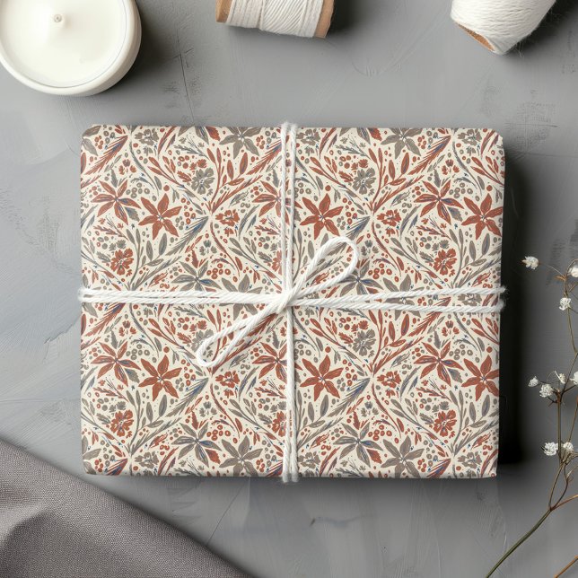 Modern Damask Autumn Floral Wrapping Paper (Creator Uploaded)