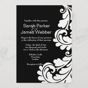 Modern Damask Black and White Wedding invitation