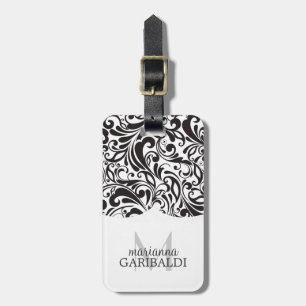 Modern Damask Black Personalised Luggage Tag