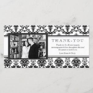 Modern Damask Black & White Thank You Photo Card