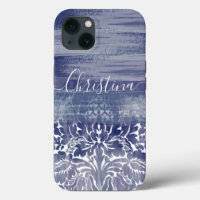 Modern Damask Blue Arty Pattern 