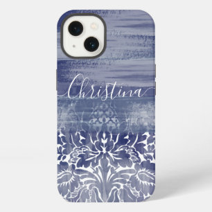Modern Damask Blue Arty Pattern iPhone 13 Case