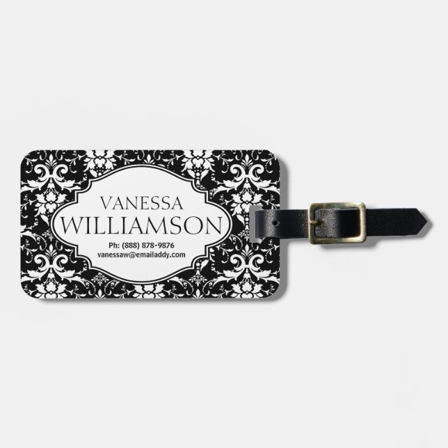 Modern Damask Floral Pattern Personalised Luggage Tag (Front Horizontal)