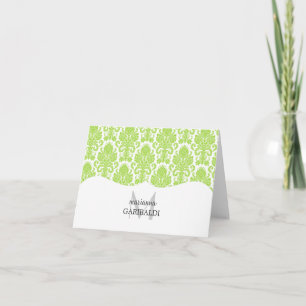 Modern Damask Green Personalised Note Card