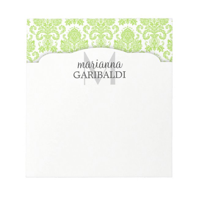 Modern Damask Green Personalised Notepad (Front)