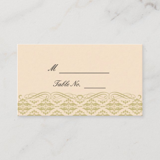 Modern Damask in Ivory Gold Wedding Place Cards (Front)