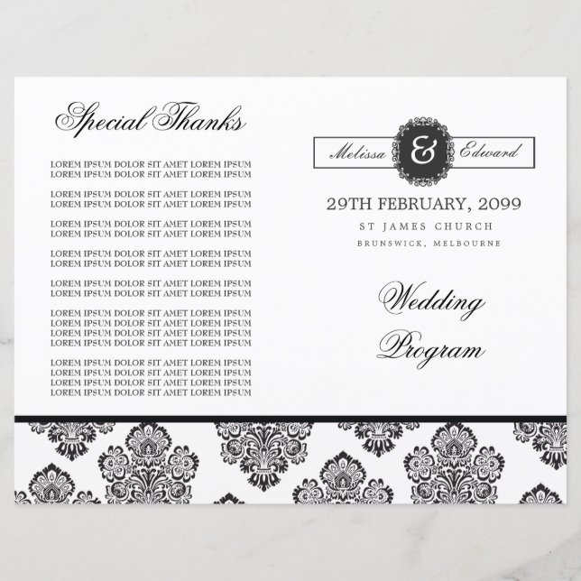 Modern Damask Monogram Wedding Program Booklet (Front)