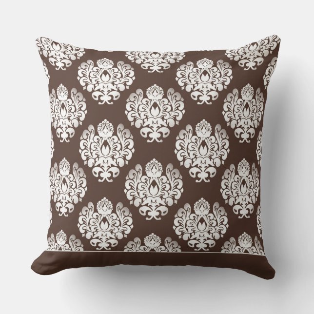 Modern Damask Pattern Pillow Brown CH9 (Front)