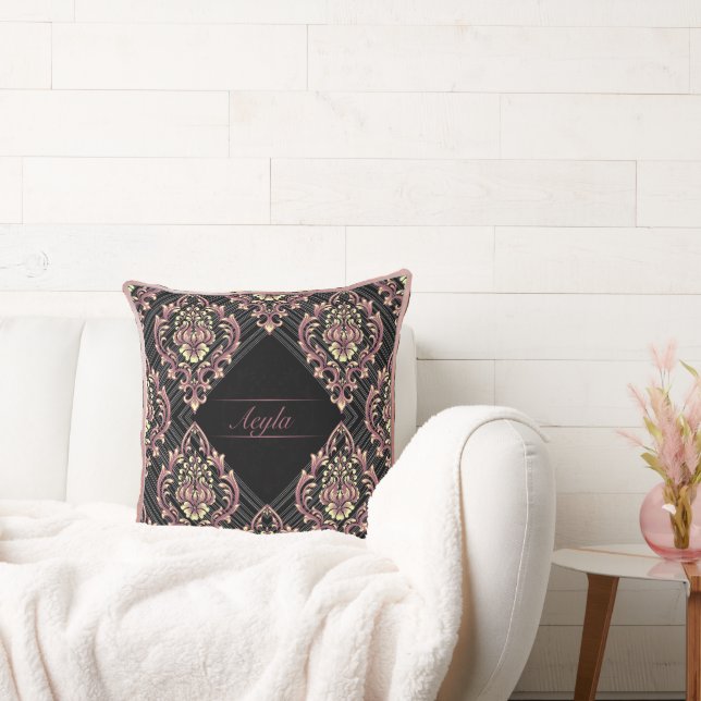 Modern Damask Rose Gold And Glitter Cushion (Couch)